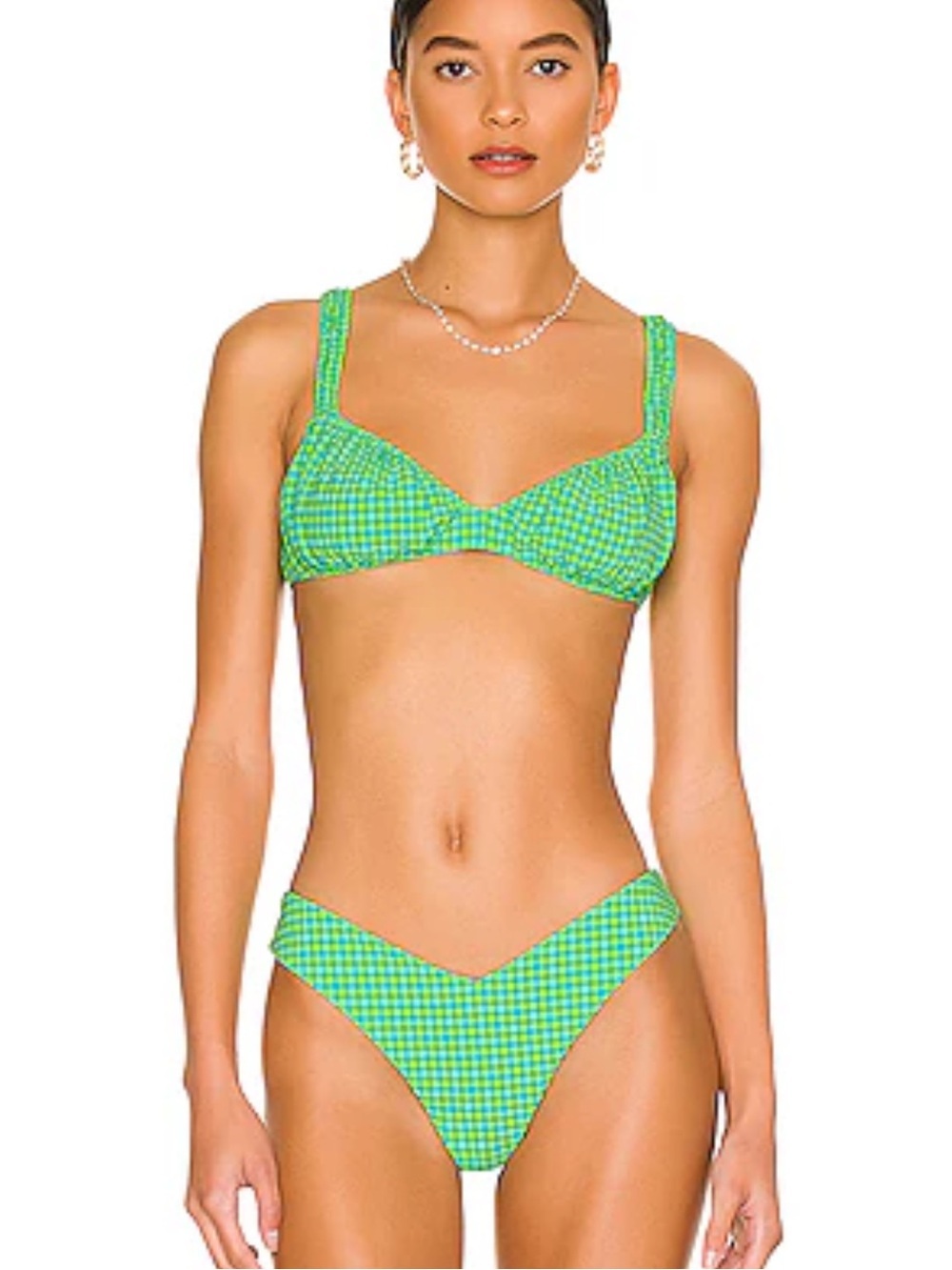 WeWoreWhat Scrunchie Bikini Top and bottom in Neon Green & Ocean Blue | REVOLVE